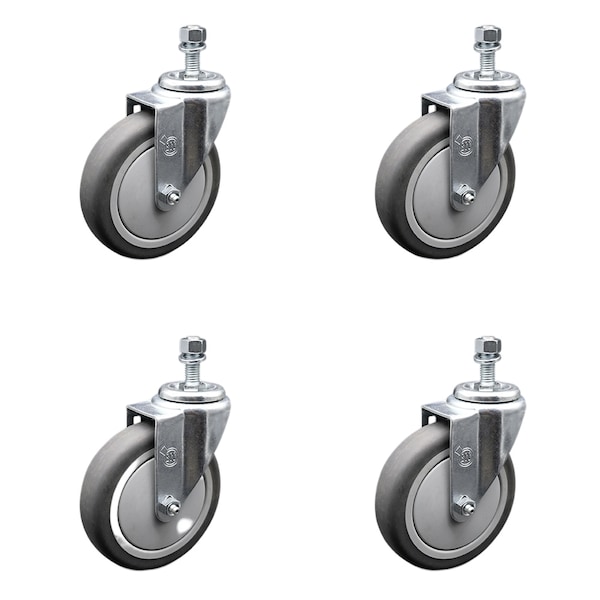 Service Caster 5 Inch SS Thermoplastic Rubber Wheel Swivel 1/2 Inch Threaded Stem Caster Set SCC SCC-SSTS20S514-TPRB-121315-4 - main